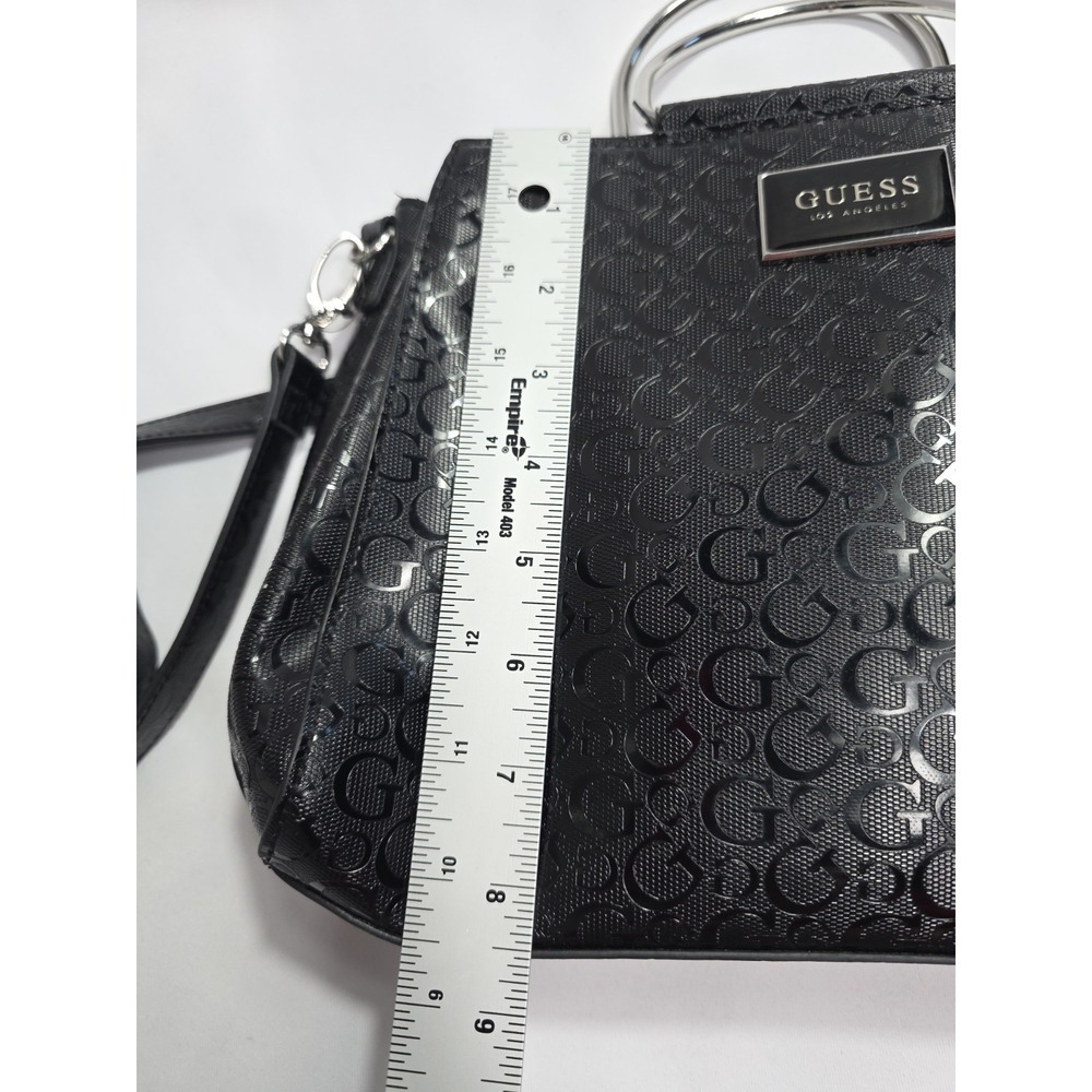 Guess Black Logo Satchel Handbag Silver Handle Crossbody Strap Spacious Bag - Picture 10 of 11